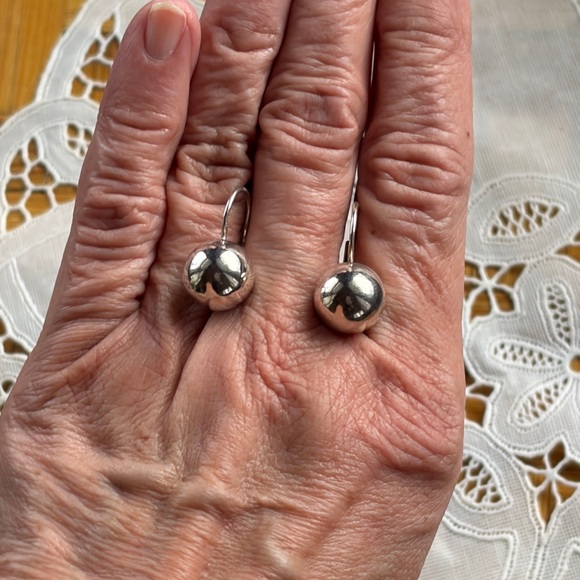 Vintage 925 classic ball drop leverback earrings Italy 12mm - Picture 5 of 5